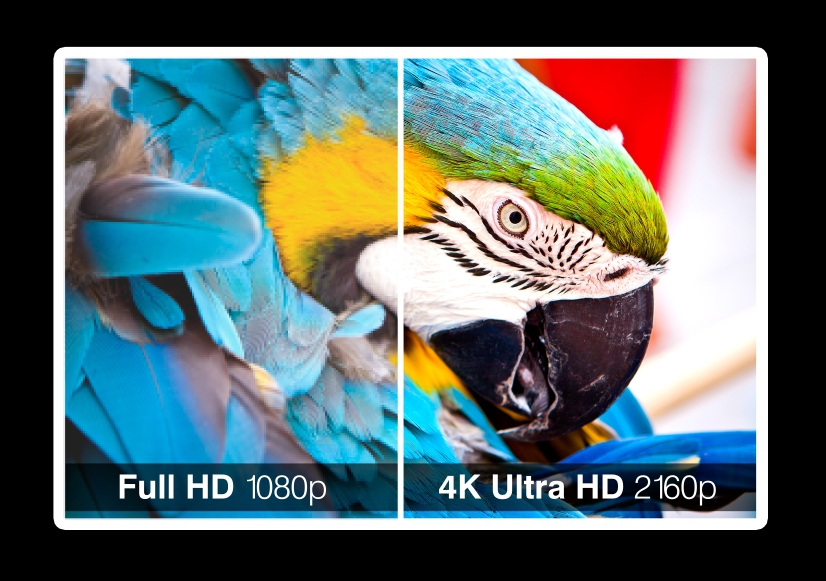 4K television display with comparison of resolutions. Ultra HD on on modern TV