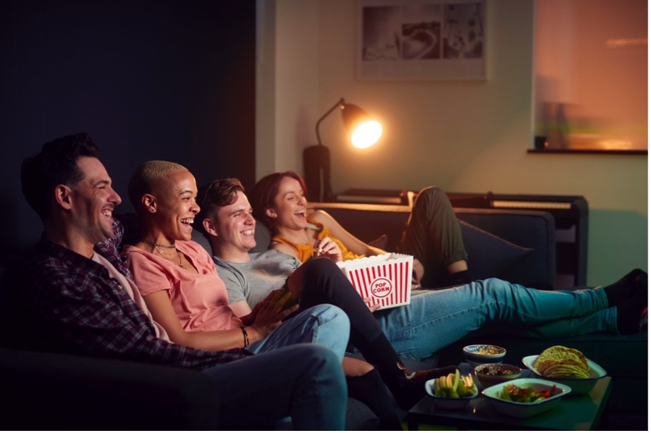 A group of people sitting on a couch