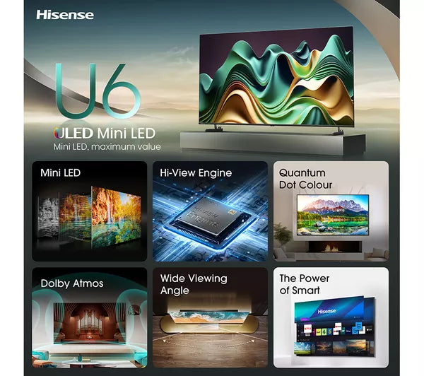 50" Hisense 50U6NQTUK 4K HDR Smart Mini LED TV - Electronic World TV