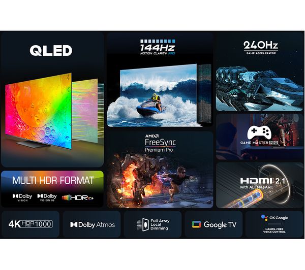 65" TCL 65C745K 4K HDR Google Smart QLED TV
