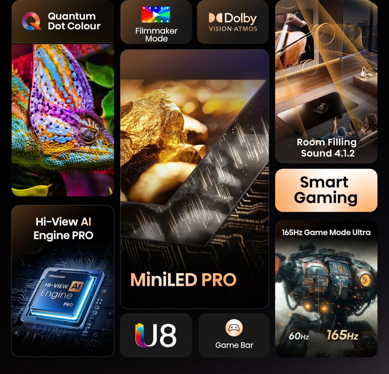 65" Hisense 65U8QTUK Premium 4K HDR Smart Mini LED TV