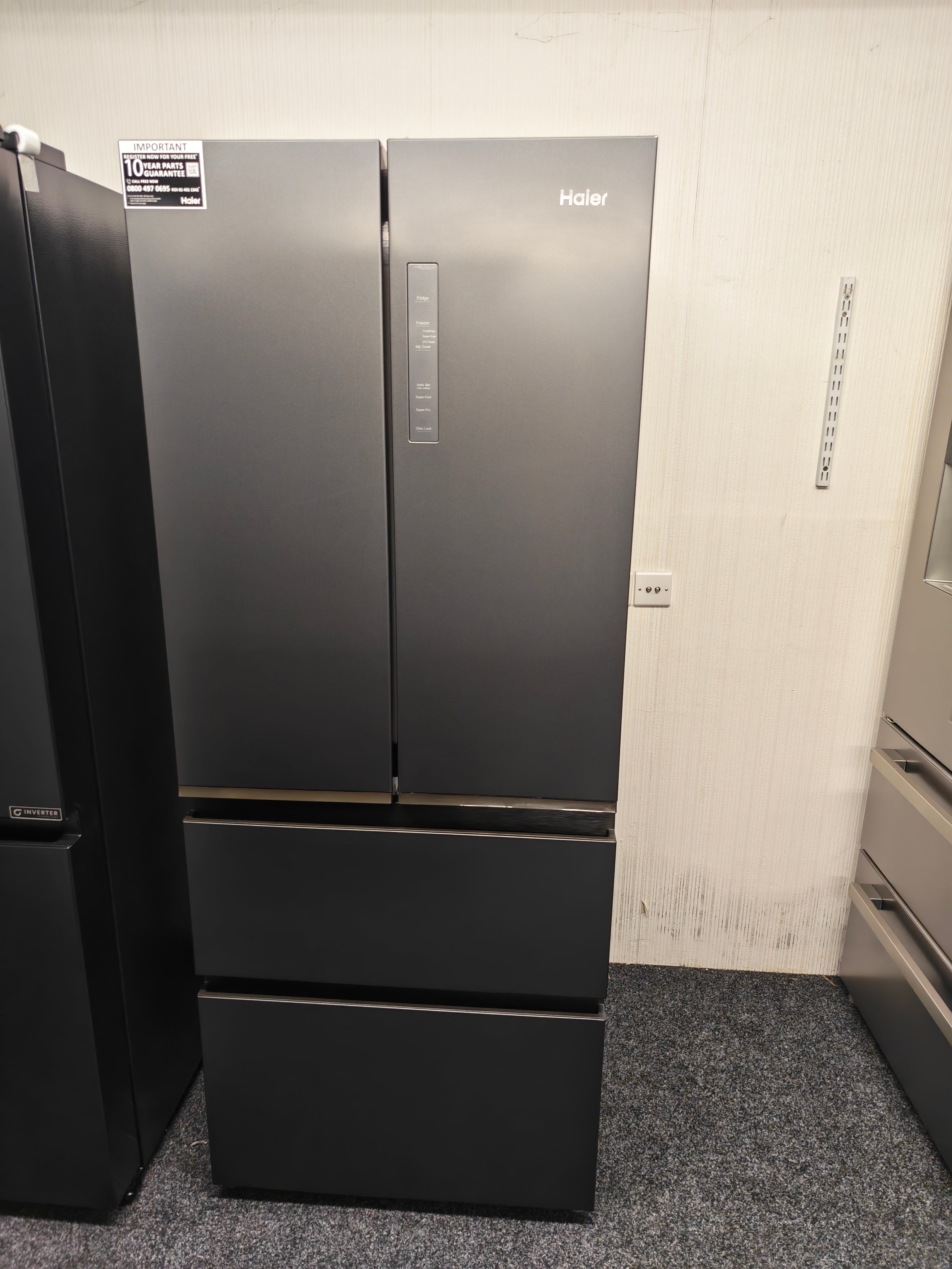 HAIER HFR3718ENPT Slate Black Narrow American Fridge Freezer