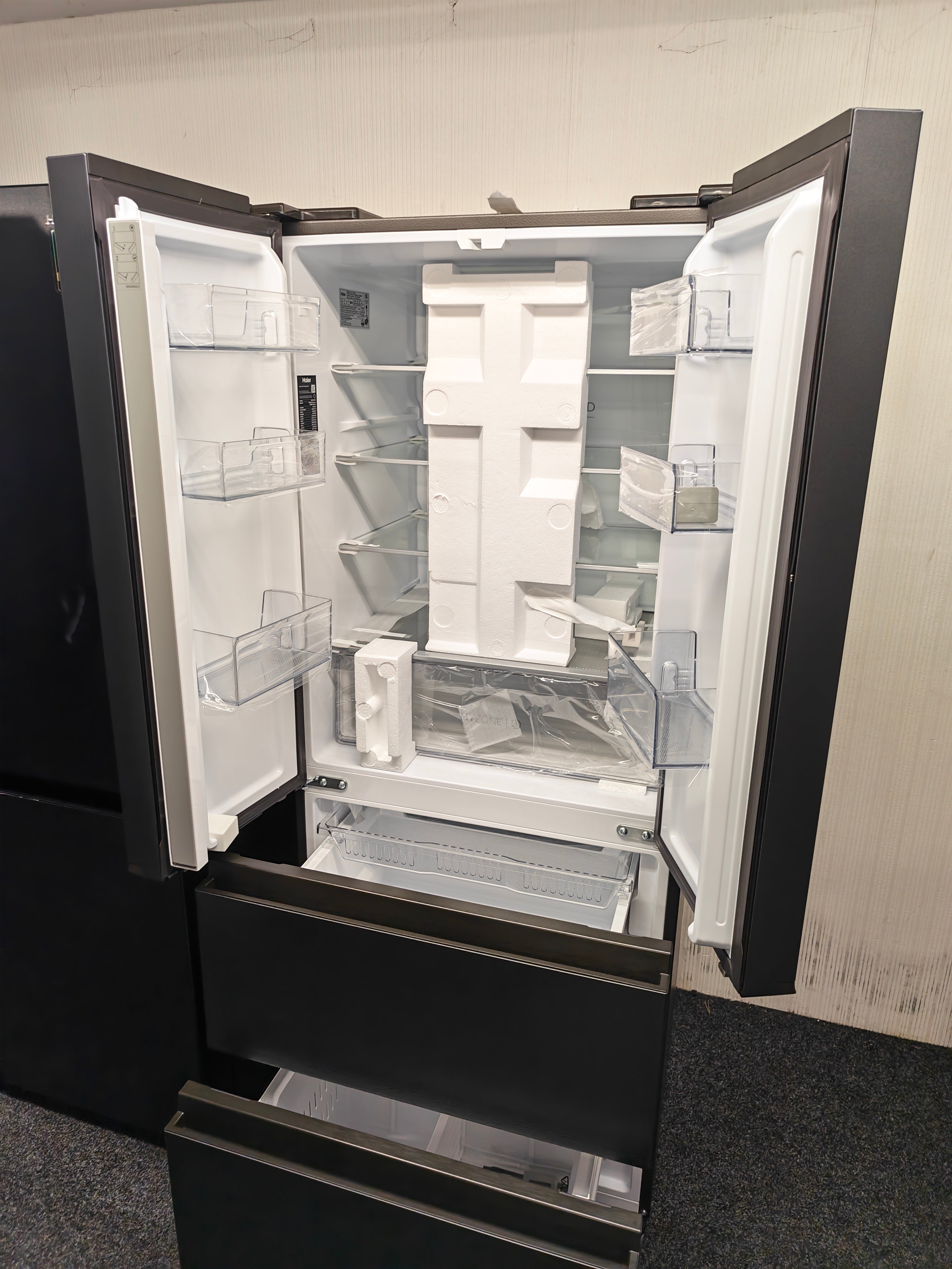 HAIER HFR3718ENPT Slate Black Narrow American Fridge Freezer